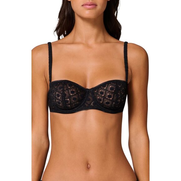 🆕SIMONE PERELE Apolline Demi Lace Underwire Non-Padded Bra 36B Black #1F5330 - Picture 4 of 9
